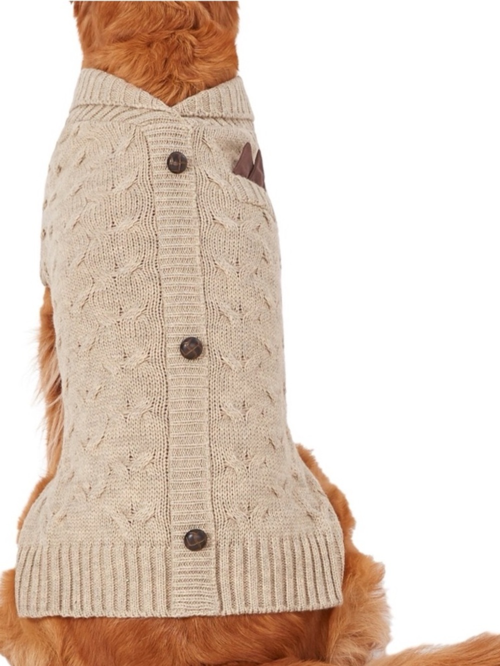 HARRY BARKER Preppy Chunky Cable Knit Dog Sweater w Brown Buttons Handkerchief